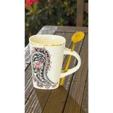 iselahome Meloria Seramik Kabartma Desenli Kaşıklı Kupa 280 ml - Somon