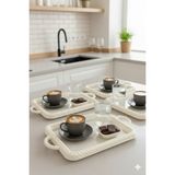 iselahome Nevora Örgü Desenli Kahve Sunum Tepsisi 4'lü Set Dikdörtgen Beyaz - 0 - 3 L