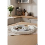 iselahome Nevora Örgü Desenli Kahve Sunum Tepsisi 6’lı Set Yuvarlak Beyaz