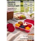 iselahome Piksera Kahvaltı ve Piknik Seti 7 Parça Çok Amaçlı Kapaklı Saklama ve Servis Seti - Kırmızı
