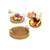 iselahome Ravena Rattan Çok Amaçlı Dekoratif Tepsi Meyve ve Ekmek Sepeti 24 cm