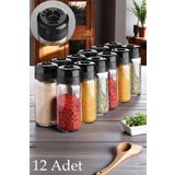 iselahome Star Döner Kapaklı Cam Baharatlık Seti 245 ml 12 Adet