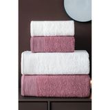 Isessia 4'lü Hamam Takımı Banyo Havlu Seti | 2 Adet 50X90 + 2 Adet 70X140 %100 Pamuk Yumuşak Havlu - Standart - Gül Kurusu - Beyaz