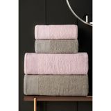 Isessia 4'lü Hamam Takımı Banyo Havlu Seti | 2 Adet 50X90 + 2 Adet 70X140 %100 Pamuk Yumuşak Havlu - Standart - Kahve - Pudra