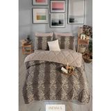 Isessia Livora Çift Kişilik Çift Taraflı Wellsoft Uyku Seti | Lastikli Çarşaflı & 2 Yastık Kılıflı | Yorgan | 195X215 cm - Kahverengi - Leopar