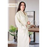 Isessia Mila Pamuklu Kapüşonlu Bornoz | Kadın & Erkek | Yumuşak Banyo Bornozu - L - XL - Krem