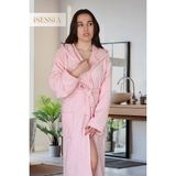 Isessia Mila Pamuklu Kapüşonlu Bornoz | Kadın & Erkek | Yumuşak Banyo Bornozu - L - XL - Pembe