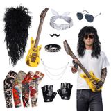 Ishua 12 adet Rocker Kostüm Aksesuar Seti - Rocker Kostüm Yetişkin Erkekler için, Cadılar Bayramı ve Karnava için Güzel Rocker Aksesuar Seti