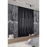 Işık Efektli Çizgili Panel ve Mermer Görünümlü Taş Desenli Tekstil Duvar Kağıdı, 200 x 100