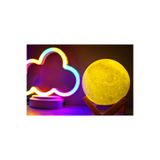 Işık kasabası(106) Neon Bulut Ve 3d Led Sarı Küre Gece Lambası Sarı