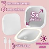 Işıklı Büyüteçli Cep Aynası, Makyaj Usb Şarjlı Katlanır Dokunmatik Led Seyahat El Makyaj Aynası Çok Renkli