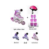 Işıklı Çocuk Pateni Ayarlanılabilir Silikon Tekerli Frenli Metal Gövdeli Paten Ve Kask Dizlik Set Mor