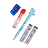 Isikli Dinazor Uclu Kalem Seti Mavi 0.7 Mm 1 Paket Dinazor Baslikli Versatil Kalem Suslu Silikonlu Hediyelik Kalem