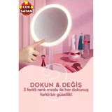 Işıklı Dokunmatik Makyaj Aynası Pembe & Beyaz 3 Kademeli Işık Ayarı 360° 10669