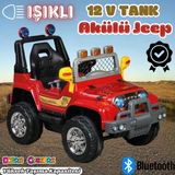 Işıklı Mega Akülü Araba Kırmızı - 12 Volt Tek Kişilik Akülü Araba Akülü Jeep - Mega Off Road Turbo Jeep