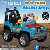 Işıklı Mega Akülü Araba Mavi - 12 Volt Tek Kişilik Akülü Araba Akülü Jeep - Mega Off Road Turbo Jeep