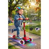 Işıklı Müzikli 3 Tekerlekli Çocuk Scooter, Led Tekerlekli, Işıklı Tabanlı (Kırmızı)