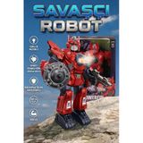 Işıklı Müzikli Buhar Püskürten Savaşçı Robot 34 Cm Büyük Boy Oyuncak - Mavi/Kırmızı