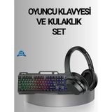 Işıklı Oyuncu Klavye Mouse ve Bluetooth Kulaklık Seti Türkçe Q USB Midastech - Çok Renkli