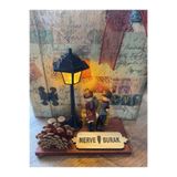 Işıklı Sokak Lambası Dekoratif Biblo, Ferforje Kalp Ahşap Kaideli, Sevgiliye Kişiye Özel Hediye, 20 cm Yükseklik