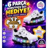 Işıklı Tekerlekli Patenli Çocuk Ayakkabısı – Led, Gizlenebilir Tekerlek, Kaymaz Taban - Beyaz - Siyah - 31