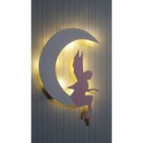 Işıklı Toplar Türkiye Çocuk Odası Dekoratif Ahşap Melekli Ay Gece Lambası Ledli Aydınlatma