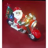 Işıklı ve Müzikli Noel Baba Motosiklet Biblosu, Çam Ağaçlı, Pil ile Çalışır, 30x20 cm, Yılbaşı Süsü