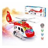 Işıklı ve Müzikli Polis Helikopteri 32 Cm Çarp Dön Projeksiyonlu Oyuncak Helikopter (Kırmızı)