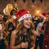 Işıklı Yılbaşı Yeni Yıl Şapkası Noel Baba Şapka Açma Kapama Düğmeli 5 Yıldızlı Kırmızı Renk 1 Adet