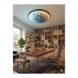ışıksan aydınlatma Dolunay Tasarımlı 3D Efektli Plafonyer Tavan Avizesi - 48 Watt 3 Renk Yanar Led Lambader (Kabartmasız Düz Yüzey)