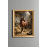 Işıkta Asil At – Vintage Desenli Çerçeve – İnce Model, Altın3, 21 x 30