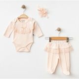 Işıl Baby Kız Bebek Dantel Detaylı 3'lü Body Takım - Somon - 3 - 6 Ay