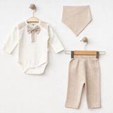 Işıl Baby Papyonlu 3'lü Erkek Bebek Body Takım - 9 - 12 Ay - Bej