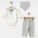 Işıl Baby Papyonlu 3'lü Erkek Bebek Body Takım - Gri - 3 - 6 Ay