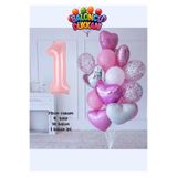 Işıltı Balon Dükkanı 1 Yaş Pembe Doğum Günü Balon Seti – Kalpli Pembe Konsept Parti Balonları