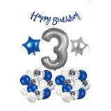 Işıltı Balon Dükkanı 3 Yaş Mavi Beyaz Doğum Günü Balon Seti – Happy Birthday & Rakam Balon