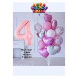 Işıltı Balon Dükkanı 4 Yaş Pembe Doğum Günü Balon Seti – Kalpli Pembe Konsept Parti Balonları