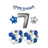 Işıltı Balon Dükkanı 7 Yaş Mavi Beyaz Doğum Günü Balon Seti – Happy Birthday & Rakam Balon