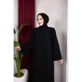 Işıltı Ferace Geniş Kol Detaylı Zehra Ferace (Siyah)