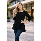 IŞILTI Kadın Uzun Kollu Bisiklet Yaka Oversize Asimetrik Kesim Rahat Yumuşak Siyah Bluz