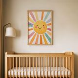 Işıltılı Sevimli Güneş Çocuk Odası Duvar Posteri Çerçeveli Tablo Duvar Dekorasyonu - 30 x 40 - Ahşap Çerçeveli