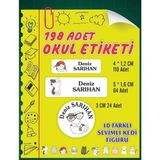 Isim Baskılı Defter Kalem Okul Etiketi ( 198 Adet Sevimli Kedi Temalı ) - --