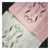 Isim Nakışlı Kadife Yüz Havlusu 2 Li Set 50 x 90 cm - Yeşil - Pembe - 50 x 90 cm