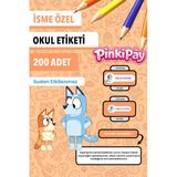 Isim Yazılabilir Bluey Temalı Kişiye Özel Okul Etiketi – Kalem & Defter Için 200 Adet