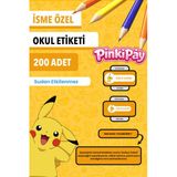 Isim Yazılabilir Pikachu Temalı Okul Etiketi – Kalem & Defter Için 200 Adet