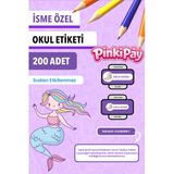 Isim Yazılabilir Sevimli Deniz Kızı Temalı Okul Etiketi – Kalem & Defter Için 200 Adet