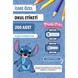 Isim Yazılabilir Stitch Temalı Kişiye Özel Okul Etiketi – Kalem & Defter Için 200 Adet