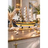 İsime Kişiye Özel Dekoratif Premium Ahşap El Yapımı Yelkenli Gemi Maketi 33x33 CM Biblo Hediye 531-C
