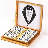 İsimli Damat Bohça Çikolatası - Antep Fıstıklı Nota Çikolata + Draje (32li Paket) Beyaz Etiket