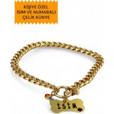 Isimli Köpek Tasması- Köpek Zincir - Paslanmaz Çelik Köpek Kolyesi - Köpek Kolye - Orta ve Büyük Irk Soft Gold-M
